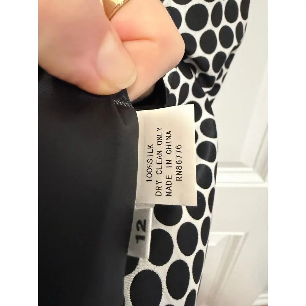 Vintage DUE per DUE Veste 100% Silk Sleeveless Dress Size 12 Black and White Dot